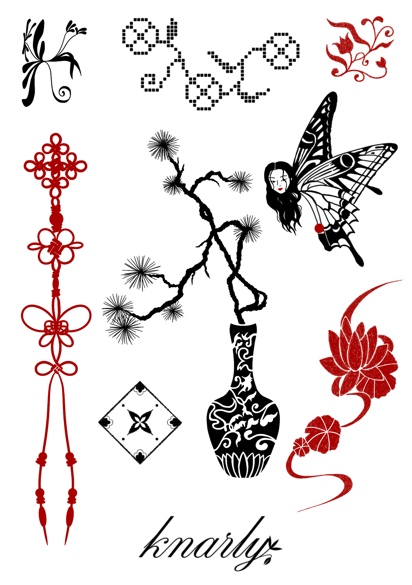 Méi Temporary Tattoo Flash Sheet