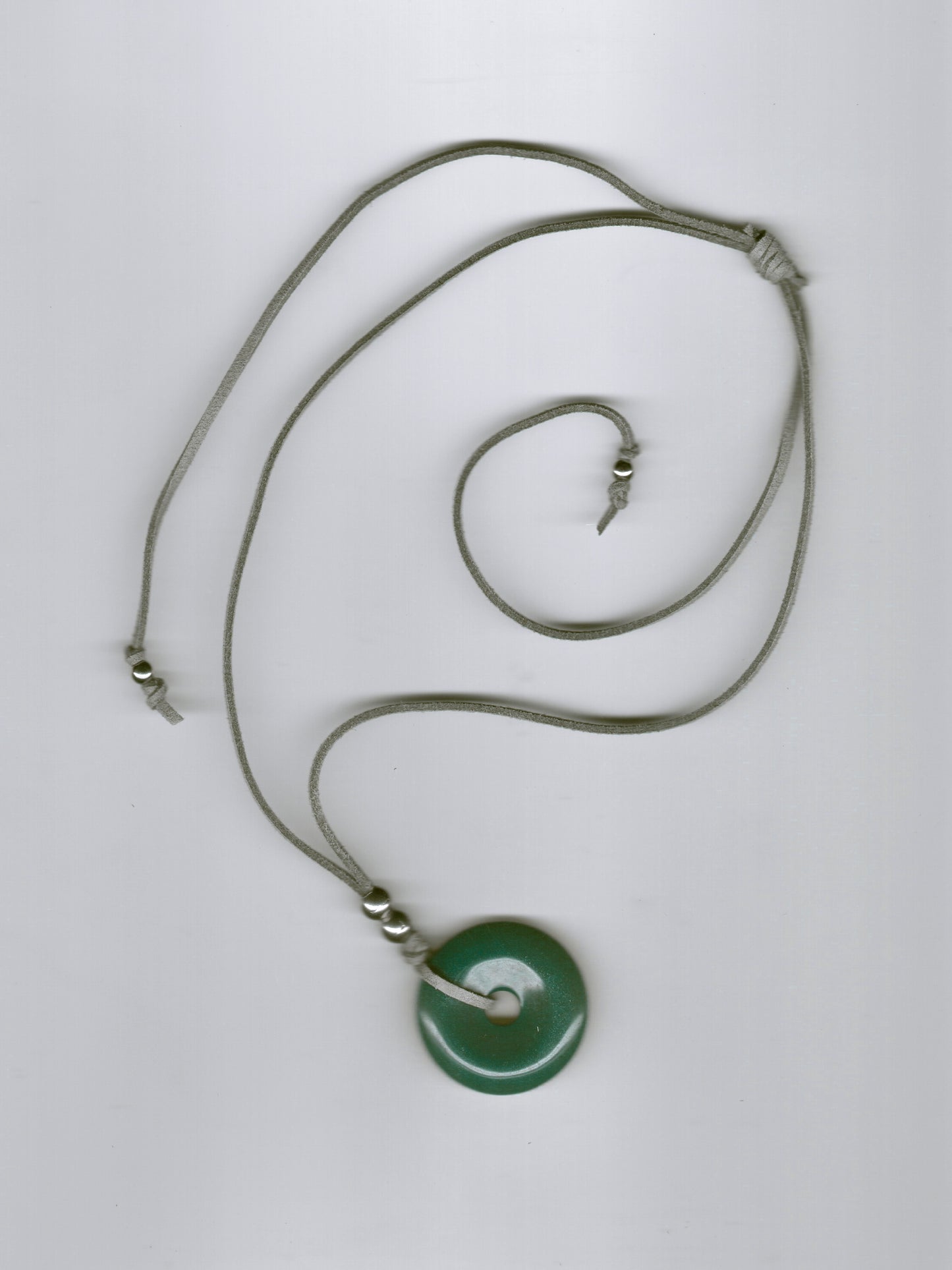 Suede Cord Jade Donut Necklace in Grey