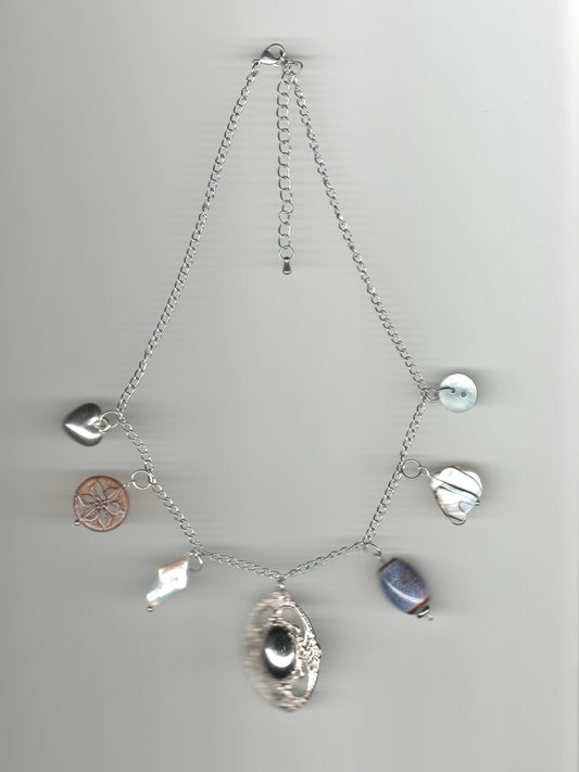 Silver Mirror Brooch Charm Necklace