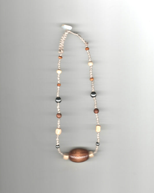 Wood and Linen Choker  Necklace