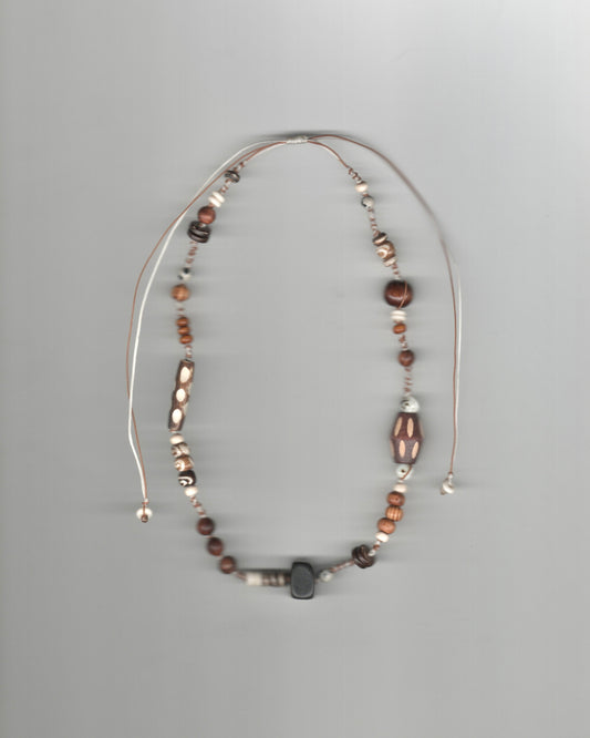 Asymmetrical Wood Knotted Necklace