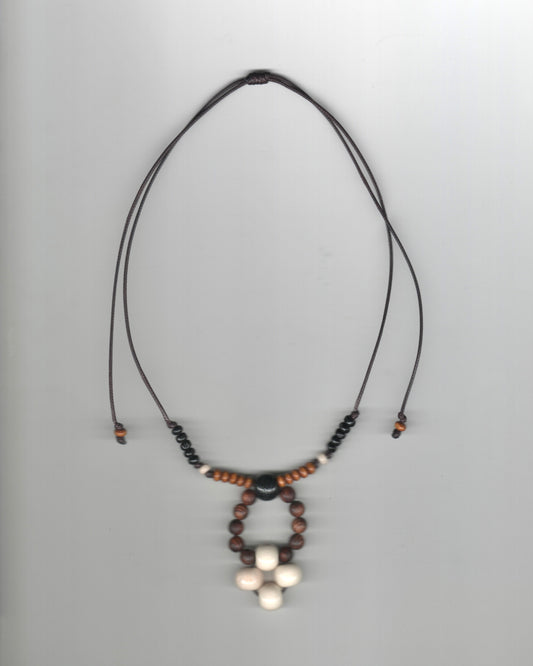 Wood Clover Beaded Necklace