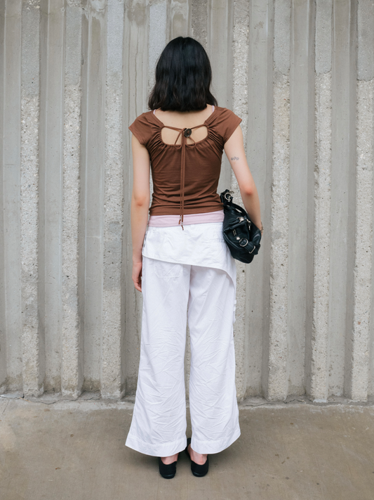 Della Two-way Button Top in Brown