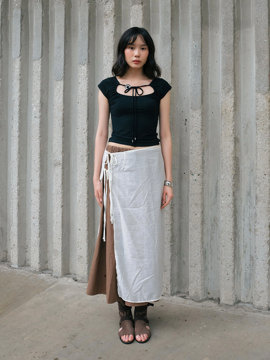 Della Two-way Button Top in Black