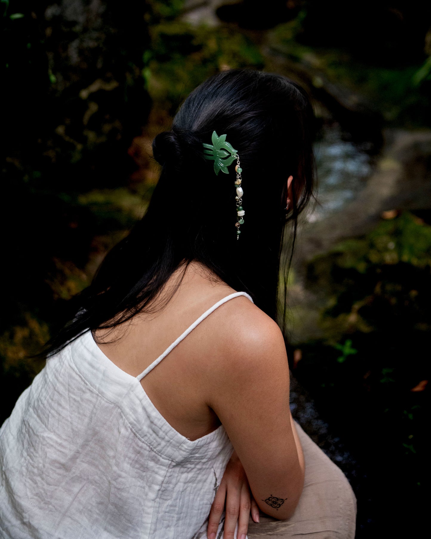 Jade Lotus Beaded Hairpin