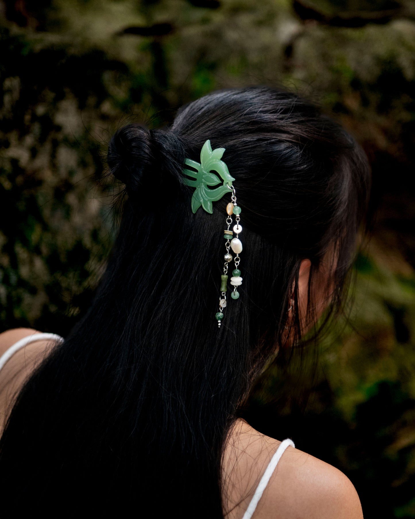 Jade Lotus Beaded Hairpin