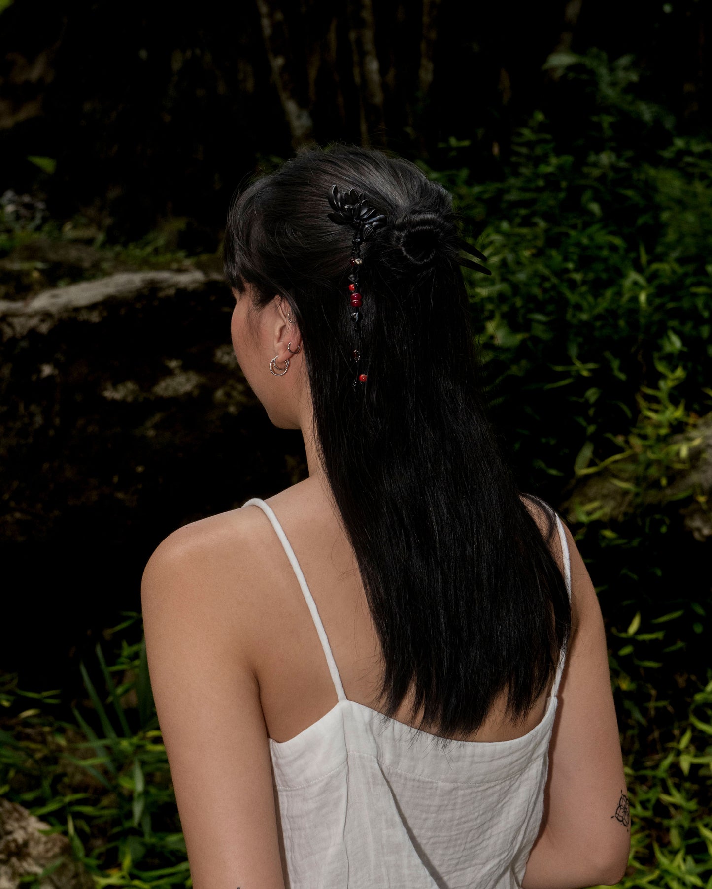 Carved Dark Wood Lotus Hairpin