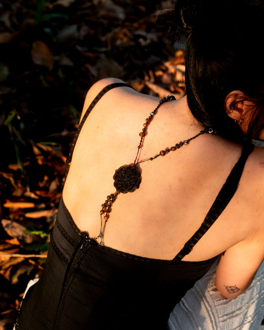 Black Ornament Knotted Necklace