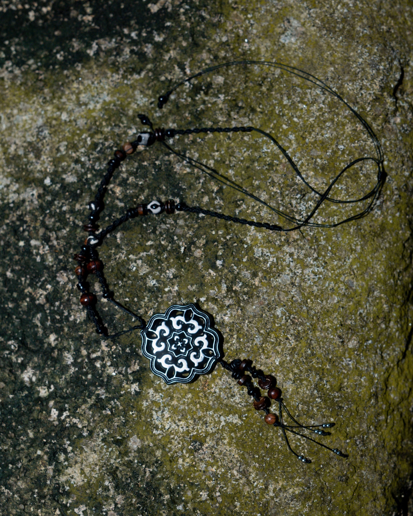 Black Ornament Knotted Necklace