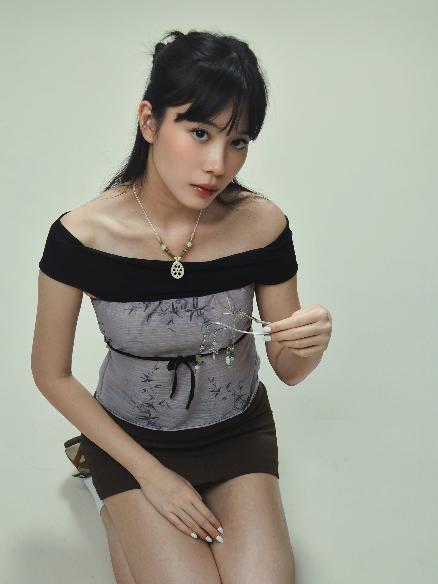 Shino Bamboo Off Shoulder Top in Fog