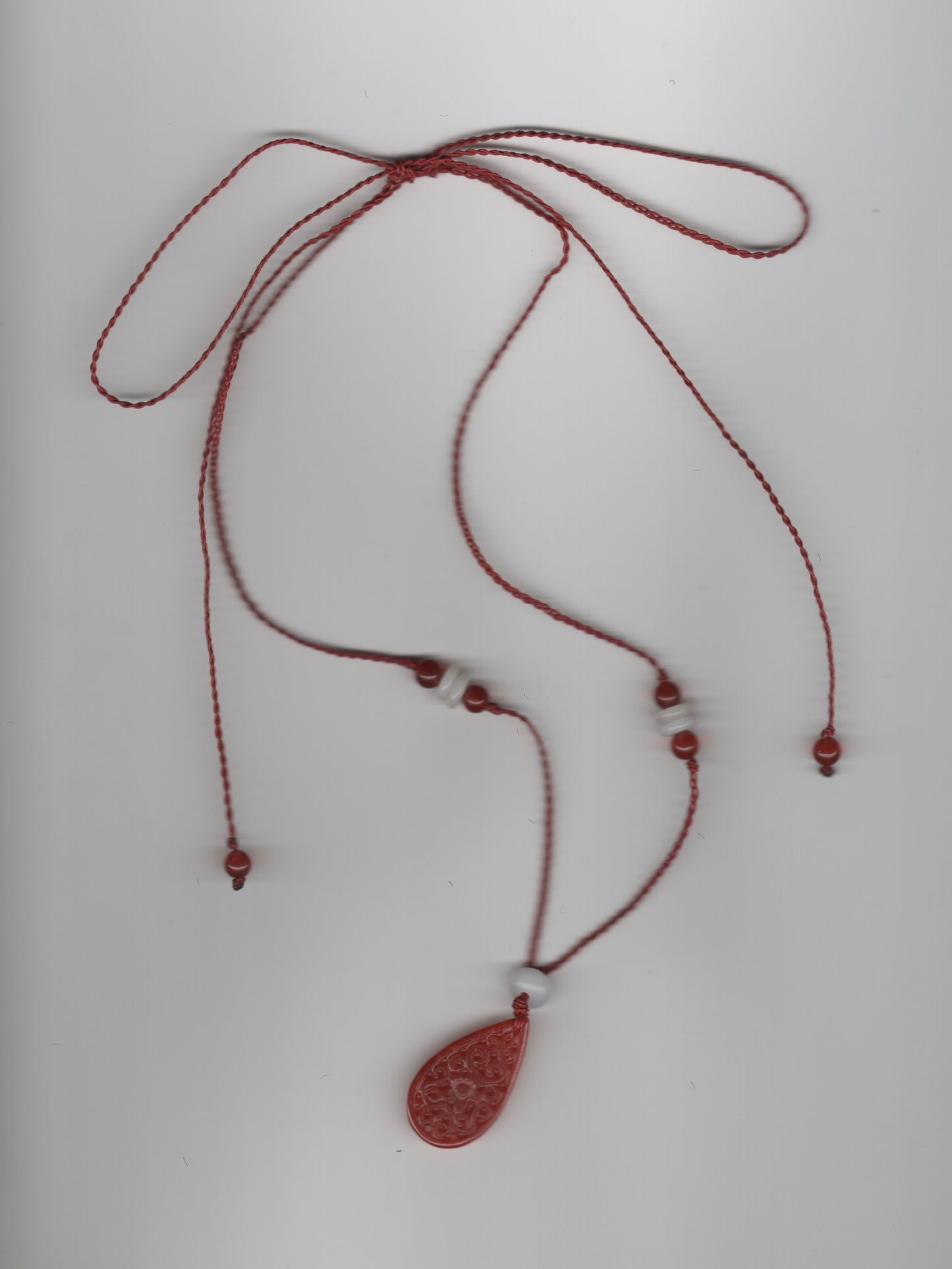 Red Jade Self-tie Ribbon Necklace